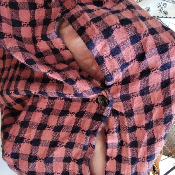 Madewell corrier  button back short sleeve plaid top blouse size M AJ989 - Picture 7 of 11